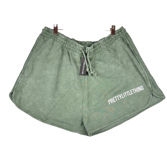 PrettyLittleThing Womens Khaki Washed High Waisted Runner Shorts Sz XL NWT - Picture 2 of 7